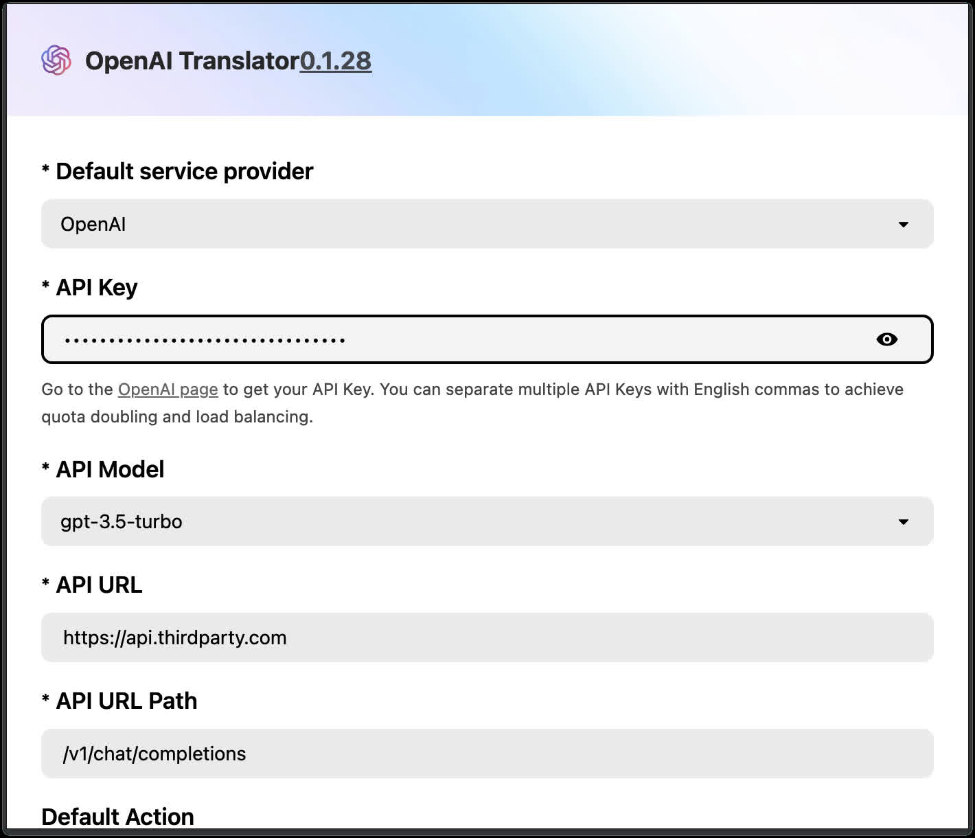 OpenAI Translator 设置